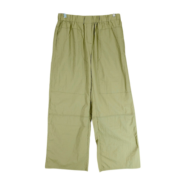 Mod Ref Wide Leg Nylon Pant L Women Olive Green Elastic Waist 31x29.5 Loungewear - Picture 2 of 11